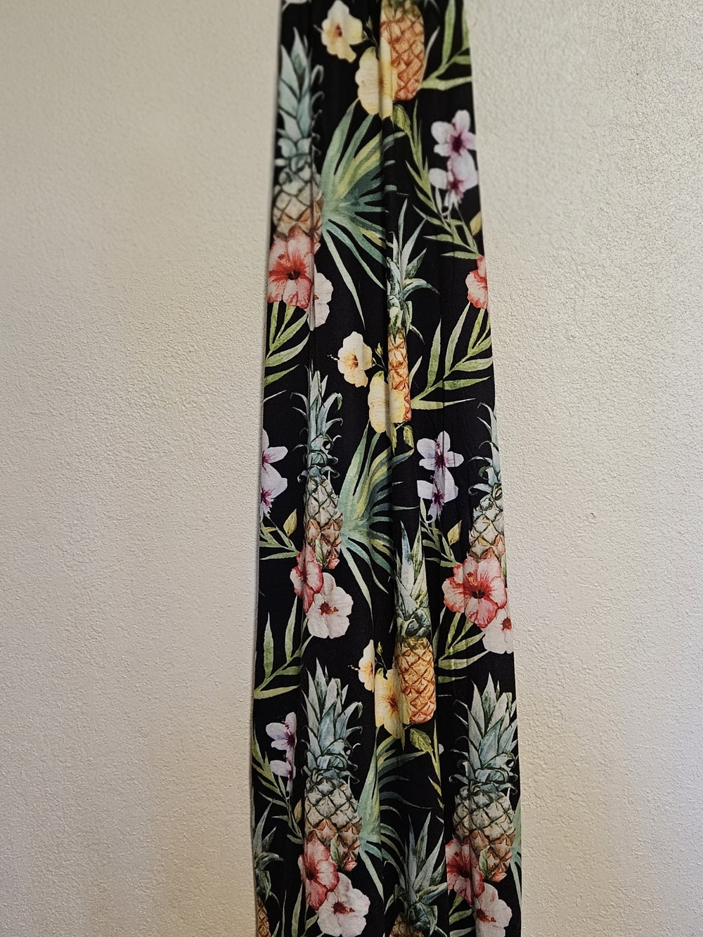 Floral Pineapple Maxi Dress - Black Tropical Print